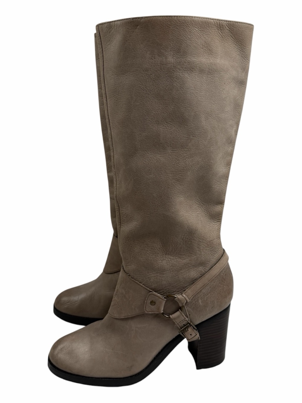 Lauren Ralph Lauren Delsa Taupe Gray Burnished Leather Riding Boots Size 8,5 - Picture 4 of 14